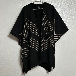 Ike Behar Black Reversible Poncho Wrap Geometric Zig Zag Chevron Pattern Soft OS